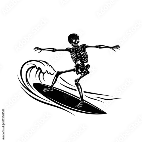 Vector art of skeleton surfing on a wave summer sport and adventure concept art