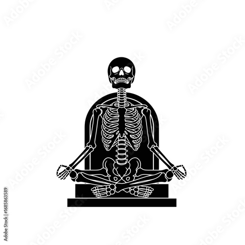 Vector art of skeleton meditating zen and mindfulness concept art illustration
