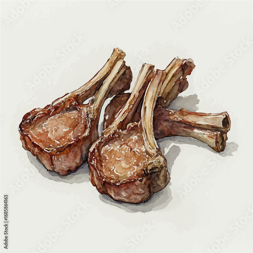 Lamb Chops, watercolor illustration vector, isolated on a white background.