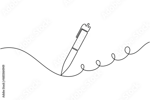 Ball pen continuous one line drawing minimalist office writing outline vector illustration