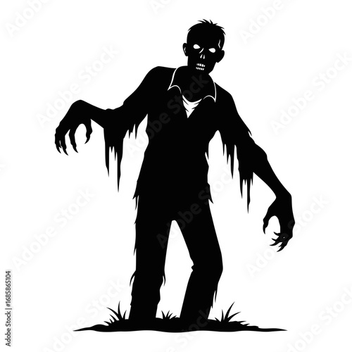 Vector art of silhouette of a zombie walking in the grass, perfect for halloween designs