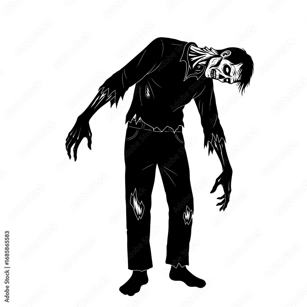 Fototapeta premium Vector art of silhouette of a zombie walking with its arms outstretched vector illustration