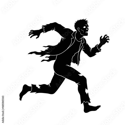 Vector art of zombie running, undead monster in silhouette style for halloween design