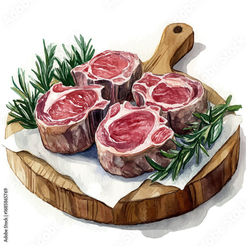 Lamb Chops, watercolor painting vector, isolated on a white background.