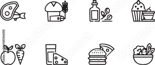Set of vector icons for restaurant foods web and design use