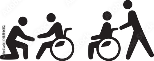 Wheelchair Assistance Illustration – Person Helping Push Wheelchair Icon