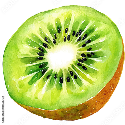 Kiwi, watercolor vector, isolated on a white background.