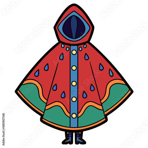 Rain Poncho Vector Illustration | Waterproof Coat Flat Design	