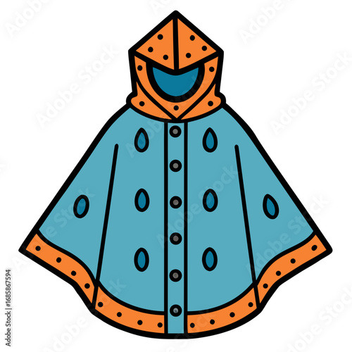 Rain Poncho Vector Illustration | Waterproof Coat Flat Design	