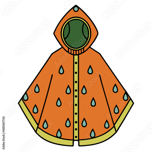 Rain Poncho Vector Illustration | Waterproof Coat Flat Design	