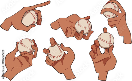 image displays various grips used for holding a baseball