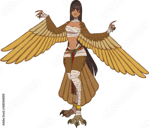 egyptian girl with wings, mythical bird-human hybrid