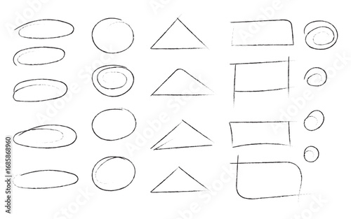 Hand drawn geometric shapes on white