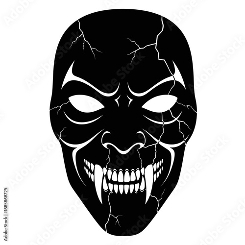 Vector art of menacing black vampire mask with sharp fangs, a terrifying and powerful design