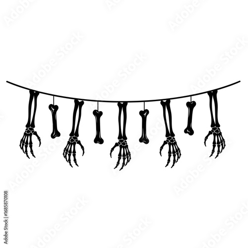 Vector art of halloween garland with skeleton hands and bones, spooky decoration element