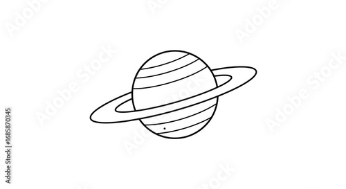 Minimalist line art of saturn with rings on white background