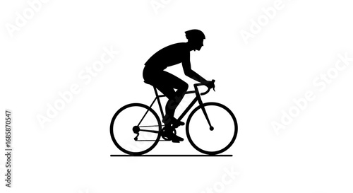 Cyclist silhouette riding a bicycle in profile on a white background