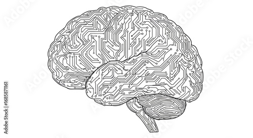 Circuit board brain: intricate linear design merging technology and neuroscience