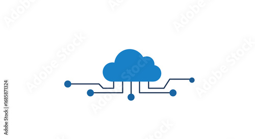 Blue cloud hub with circuit connections on a white background