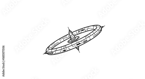 Futuristic space station design in linear style on white background