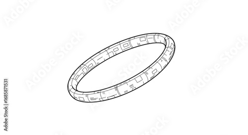 Futuristic circular torus with technological pattern in black and white