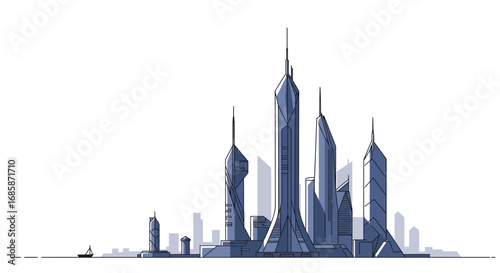 Futuristic cityscape with modern skyscrapers in minimalist style