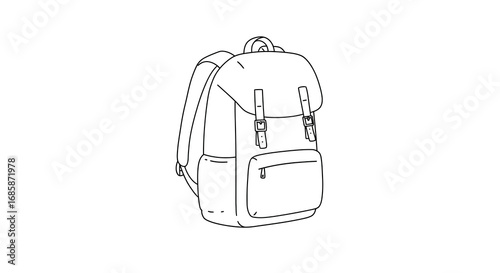 Minimalist outline drawing of a backpack with buckled straps