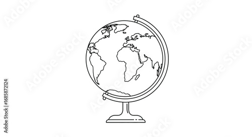 Simple black and white globe outline on stand for educational use