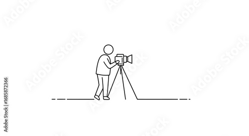 Minimalist line art of a photographer with camera on tripod