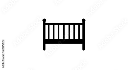 Minimalist baby crib icon in black silhouette design for nursery decor