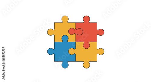 Colorful jigsaw puzzle pieces in simple flat design on white background