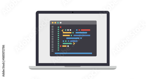 Coding interface displayed on laptop screen with colorful code snippets