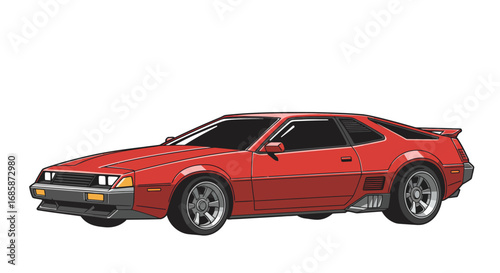 Retro futuristic car design in striking red with side profile view