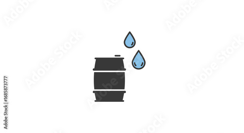 Minimalist oil barrel with droplets on white background