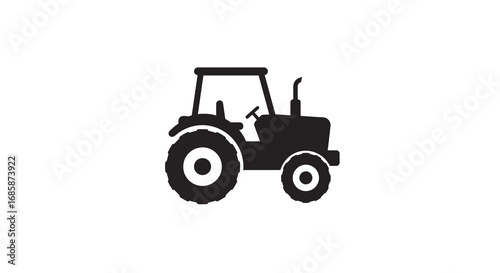 Icon of farm tractor in black silhouette style on white background