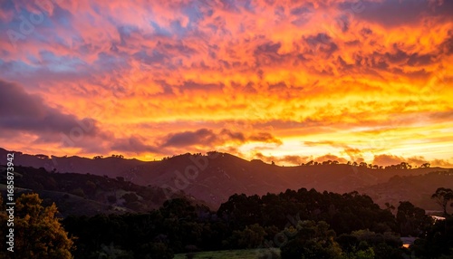 Panoramic sunset over rolling hills