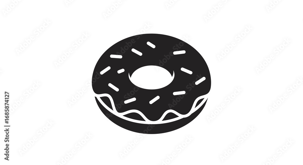 Fototapeta premium Black and white donut icon with sprinkles