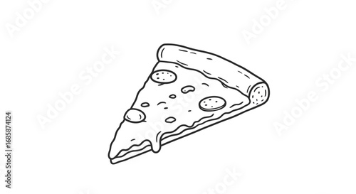 Outline drawing of a pizza slice with pepperoni and cheese