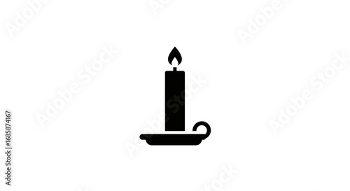 Minimalist candle silhouette with holder on white background