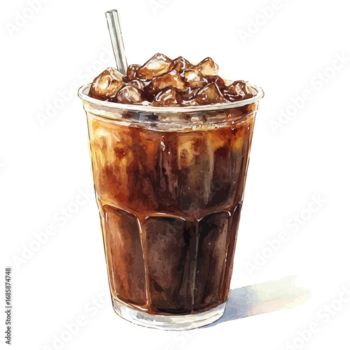 Iced Coffee, watercolor painting vector, isolated on a white background.