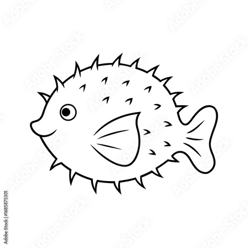 Porcupinefish Outline on White Background