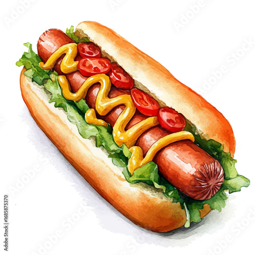Hot Dog, watercolor clipart vector, isolated on a white background.