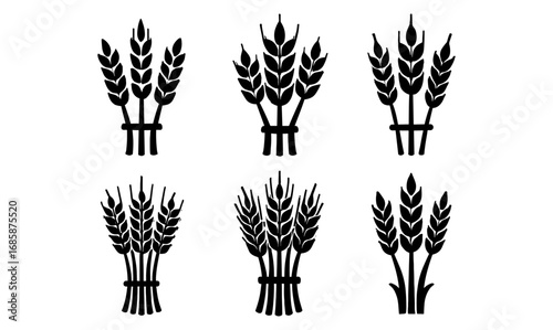 Silhouette set of wheat sheaves illustrations for agricultural designs