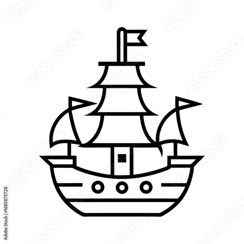 Galleon Ship Outline on White Background