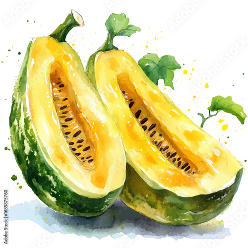 watercolor of Horned Melon, vector, isolated on a white background.