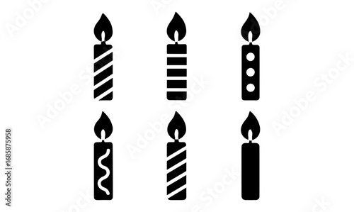 Black candle silhouettes: variety of decorative designs with flames