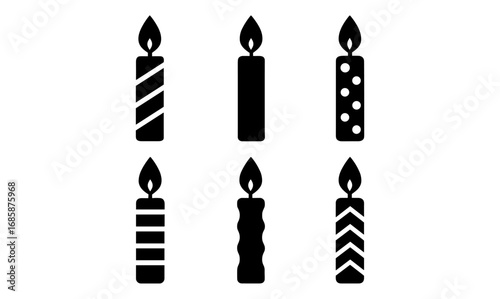 Set of black candle silhouettes with varied patterns for celebrations