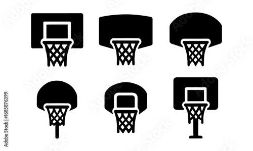 Minimalist basketball hoop silhouettes: classic and modern designs in black and white