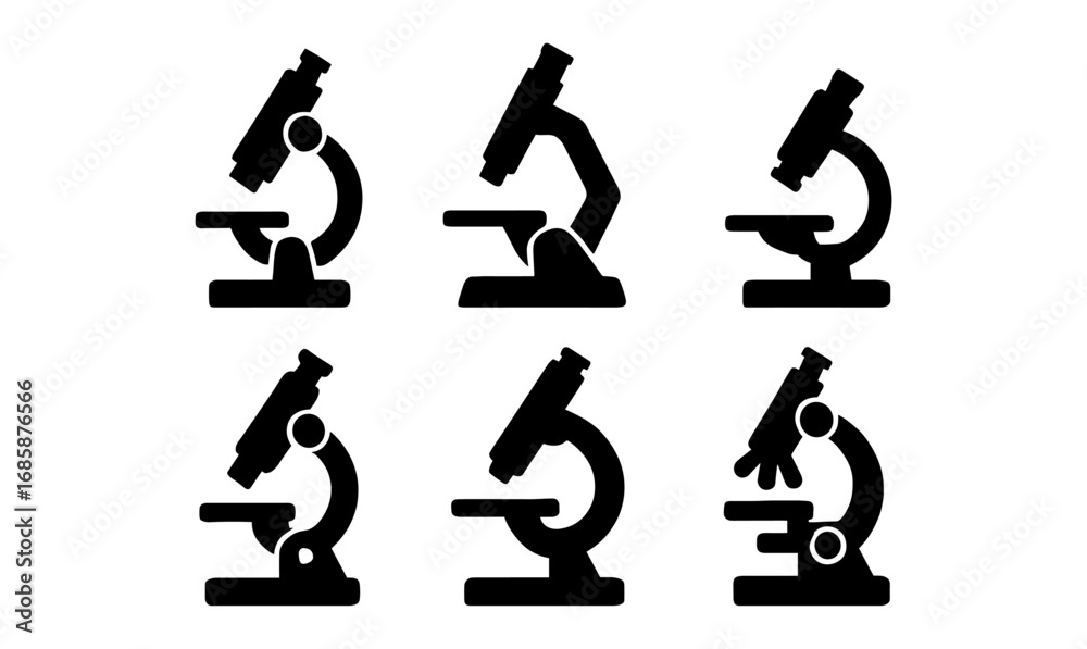 Naklejka premium Minimalist microscope silhouette collection for science and education designs