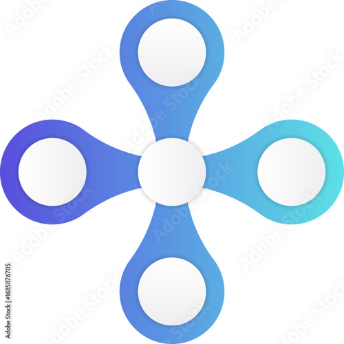 Central circle with four evenly spaced gradient arms radiating outward forming a hub diagram.